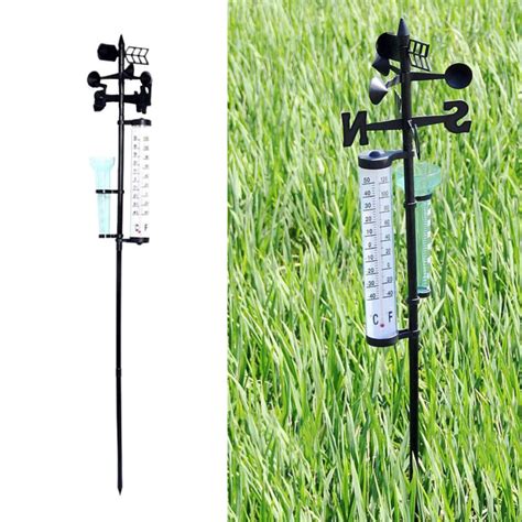 Dolity 3 In 1 Weather Station Rain Gauge Thermometer Weathervane For