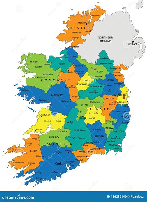 Colorful Ireland Political Map With Clearly Labeled Separated Layers