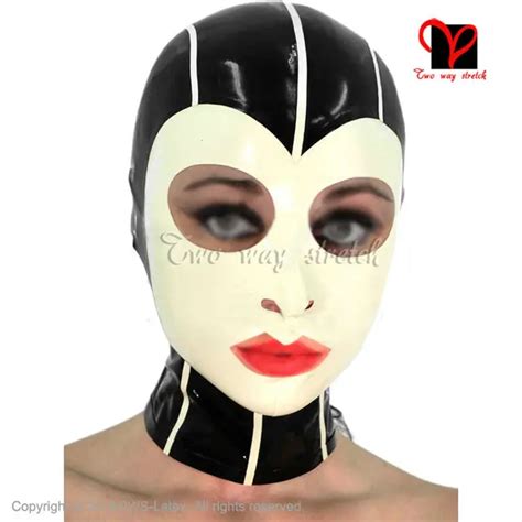 Buy Sexy Black Latex Hoods White Stripes Lips Shape Mouth Holes Open Eyes Nose