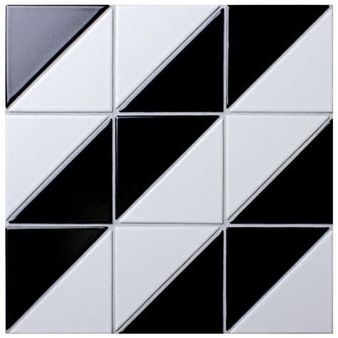 Merola Tile Tre Super Diagonal Black With White 10 78 In X 10 78 In