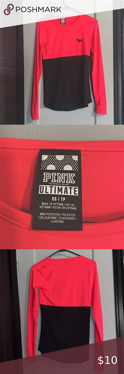 Pink By Victoria Secret Ultimate Hot Pink And Black Long Sleeve Tee Pink