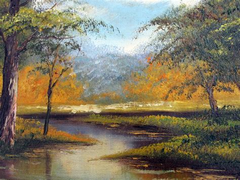 Vintage Original Art Oil Painting Natural Forest River Stream