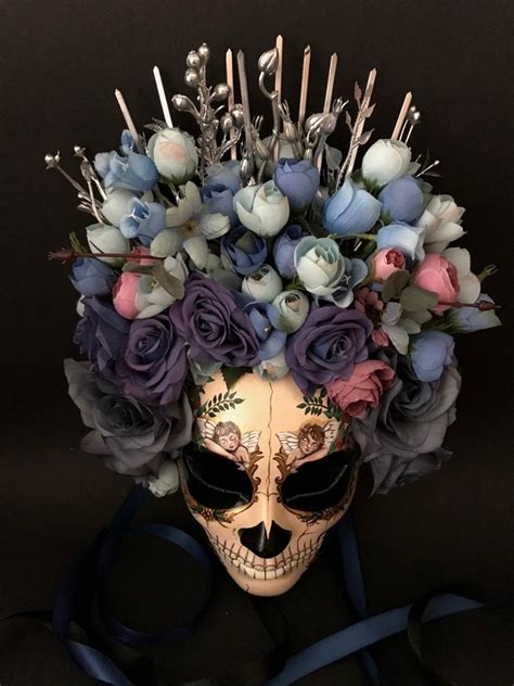 Made To Order Catrina Mask With Blue Roses La Catrina Etsy