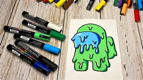 Among Us Character Drawing With Posca Markers Drip Effect Youtube