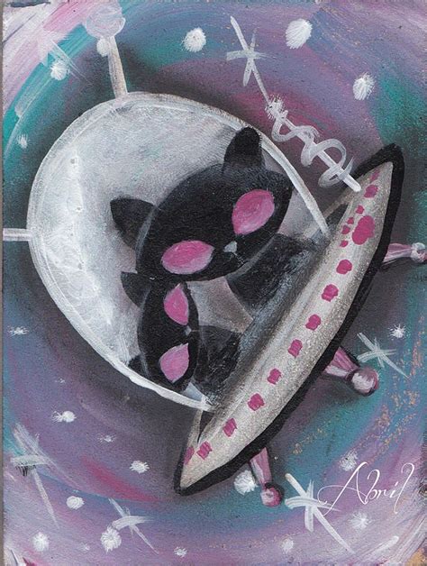 Black Alien Space Cats In 2020 Space Cat Alien Painting Alien Art