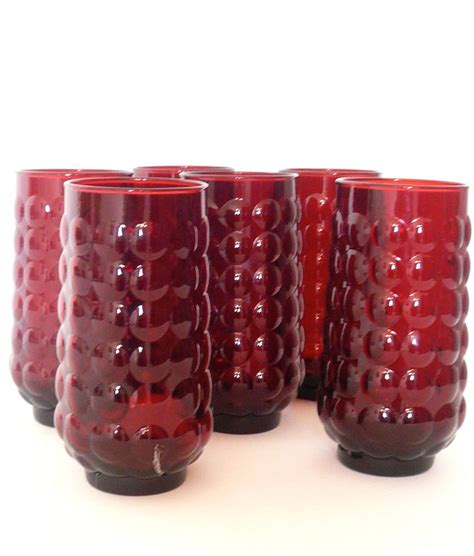 Magnificent Ruby Red Glass Vintage Anchor Hocking Set Of 6 Drinking