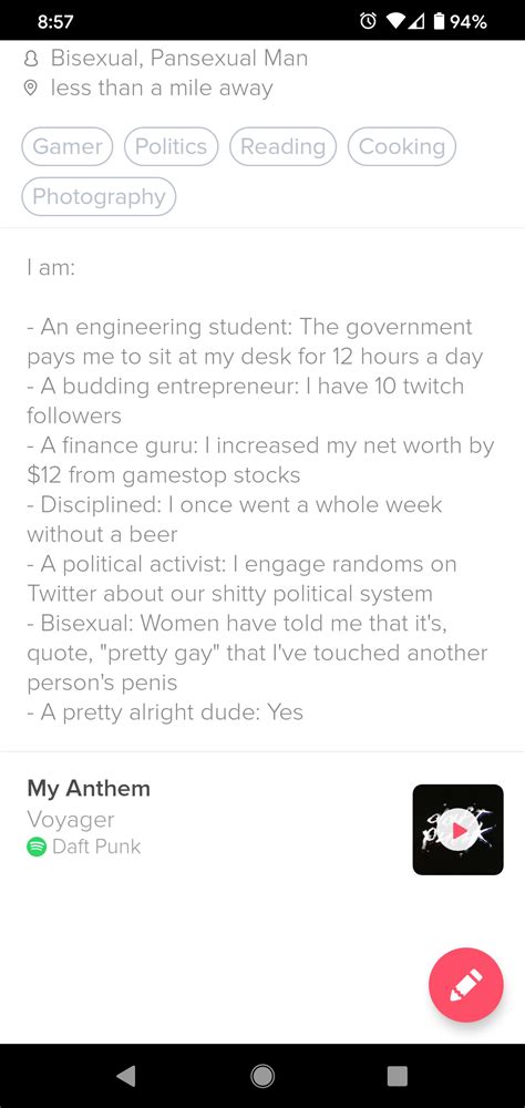 i personally think it s the best profile i ve ever written tinder