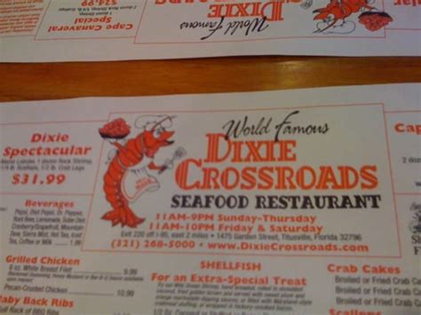 Dixie Crossroads Seafood Titusville Fl Reviews Photos Menu