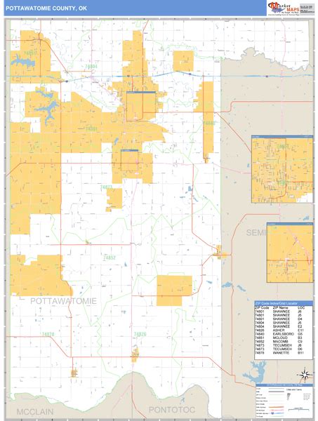 Pottawatomie County Oklahoma Zip Code Wall Map