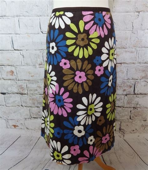 Laura Ashley Skirt 18 Waist 36 Floral Retro Midi Pink Blue Linen