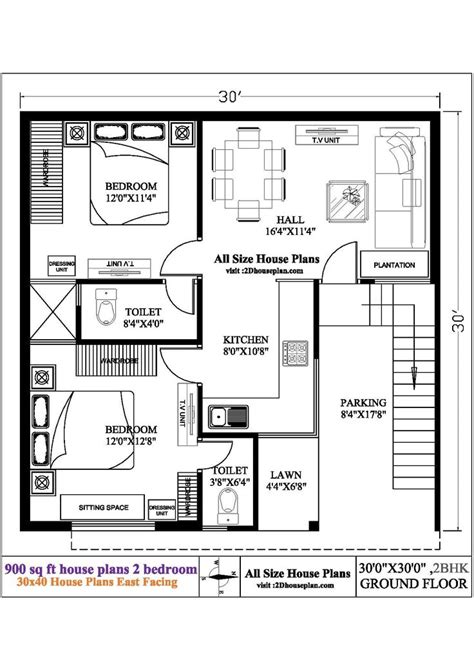 900 Sq Ft House Plans 2 Bedroom 30 30 House Plan Pdf 30 X30 House