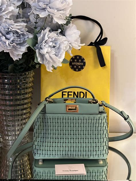 Fendi Mini Peekaboo Braided Blue Leather Bag Trusty