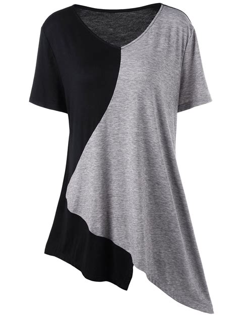 Asymmetrical Color Block Plus Size Long T Shirt Plus Size T Shirts