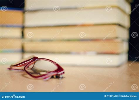 Reading Glasses And Stacked Books Stock Image Image Of Table Background 194716173