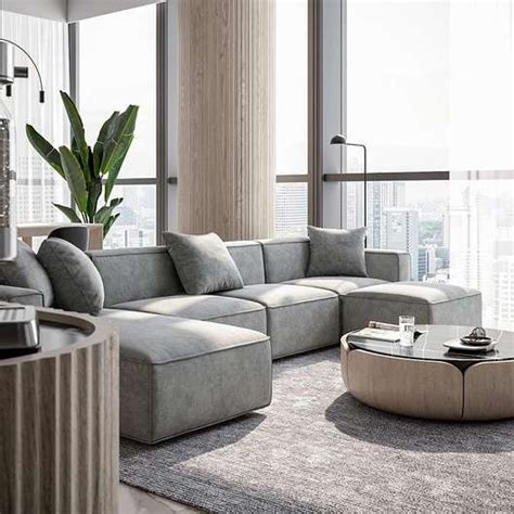 Acanva Luxury Modular Sectional Living Room Sofa Set Grey