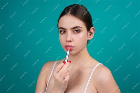 Premium Photo Sexy Girl Use Lipstick Background Beauty And Fashion Lips Appreciation Concept