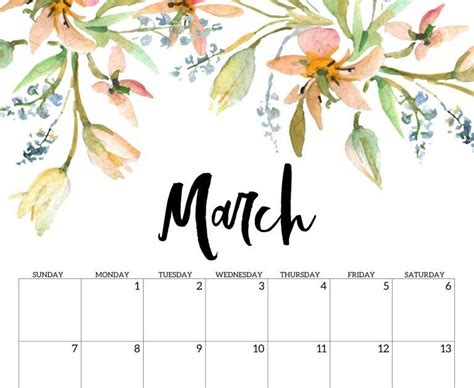 Aesthetic Calendar 2021 Cute Printable March