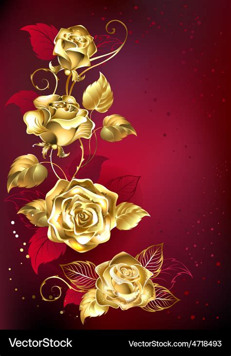 Gold Roses On Red Background Royalty Free Vector Image