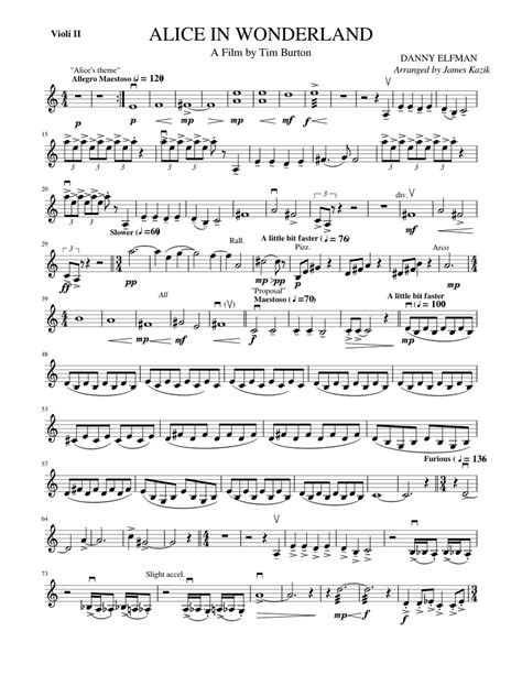 Alice In Wonderland ViolÍ Ii Sheet Music For Violin Download Free In Pdf Or Midi
