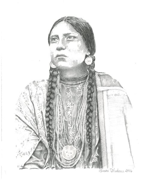 Native American Woman With Braids Pencil Drawing Southwestern Art