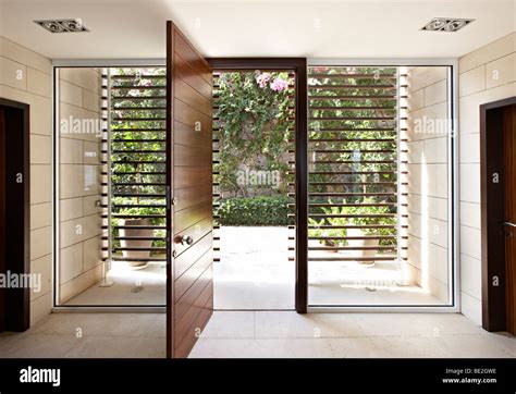 Open Wood Door Modern Villa Aegean Stock Photo Alamy