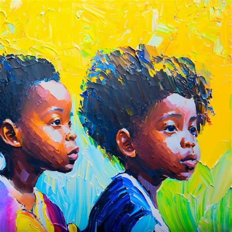 Premium Ai Image Oil Painting Of Two African American Kids Looking In