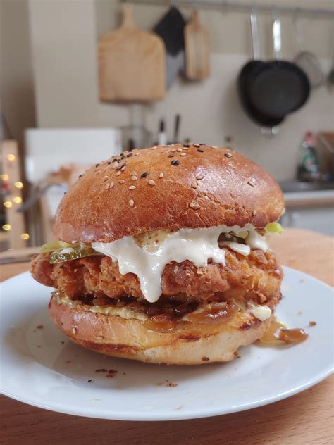 Homemade My Fried Chicken Sandwich With Parmesan Sauce And