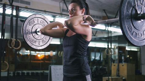 Strong Young Woman Lifting Heavy Weights At Gym Slow Motion Stock