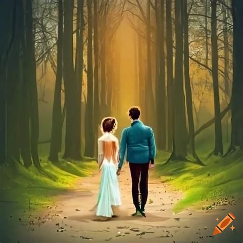 romantic couples walking through a forest on craiyon