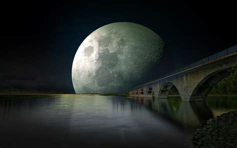 Moon Rising Over A Bridge
