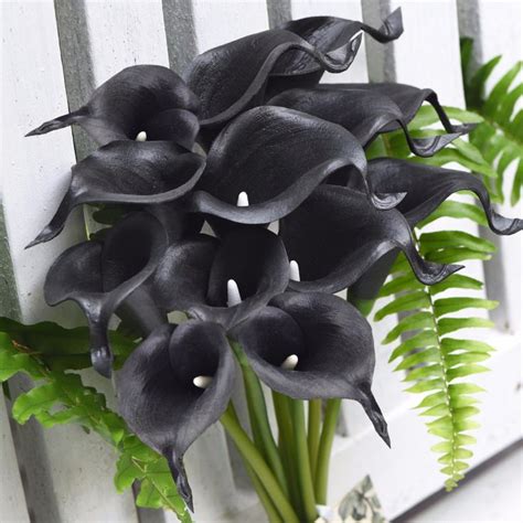 Black Real Touch Calla Lilies Artificial Flower Bouquet Stems In