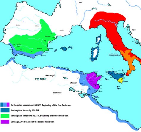 Map Of The First And Second Punic Wars Rome Vs Carthage Phoenicians