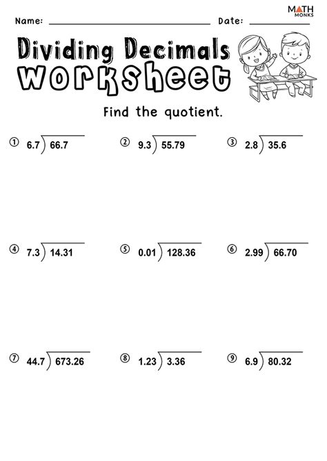 Math Worksheets Decimal Division Free Printable Worksheet