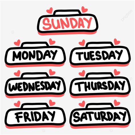 Handwrite The Names Of Days Of The Week Vector Days Week Calendar