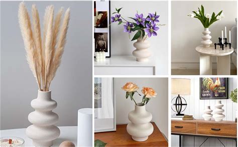 Steviieden Ceramic Vases Set 2 Modern Home Decor Off White Round Vases Modern Dried