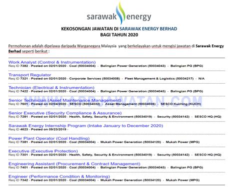 Permohonan adalah mestilah berumur tidak kurang. Jawatan Kosong Terkini di Sarawak Energy Berhad. - Appjawatan
