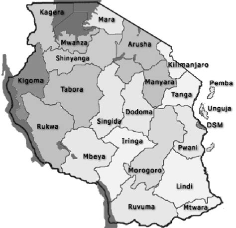 Map Of Tanzania Showing Regional Centers Source Download
