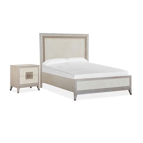 Lenox 6 Piece Panel Bedroom Set In Warm Silveracadia White Finish By