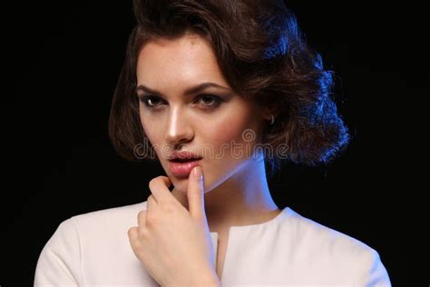 Beautiful Brunette Model Posing In Test Shooting Emotion Girl Female Fashion Stock Image