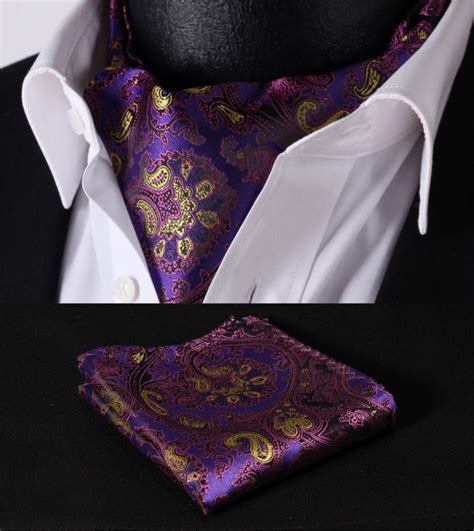 Purple Paisley Jacquard Silk Ascot Tie Set Purple Purple Yellow Cravat