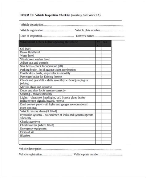 Free Driver Vehicle Inspection Report Template Inspection Checklist