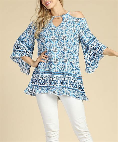 Suzanne Betro Weekend Blue Arabesque Cutout Tunic Women And Plus