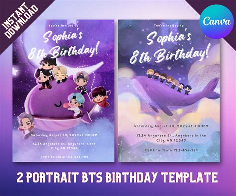 Bts Invitation For Bts Birthday Party Invite For Bt21 Party Etsy Canada