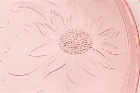 Vintage Pink Depression Glass Cake Plate Jeannette Sunflower Pattern