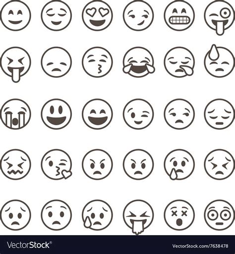 Set Of Outline Emoticons Emoji Isolated Royalty Free Vector Emoji