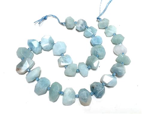 Aquamarine Faceted Nugget Beads Natural Blue Aquamarine Center Drilled