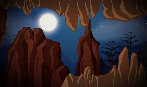 Cave At Night Scene 371972 Vector Art At Vecteezy