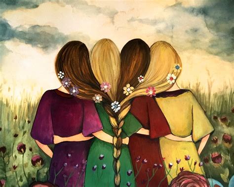 four sisters best friendsbridesmaids present art print drawings of friends best friend