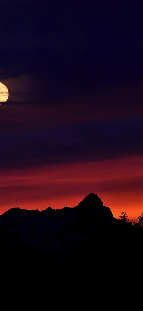 Ni64 Mountain Picks Night Sunset Sky Red Wallpaper