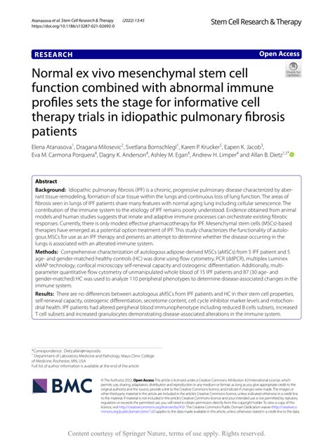 Pdf Normal Ex Vivo Mesenchymal Stem Cell Function Combined With